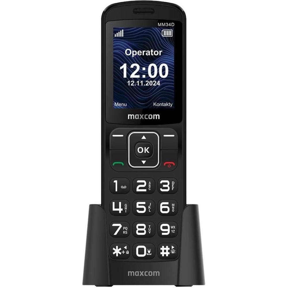 Maxcom MM34D 4G 2.4" 1000mAh με Μεγάλα Πλήκτρα, Ραδιόφωνο, Δόνηση, Φακό, Bluetooth και Βάση Φόρτισης Μαύρο