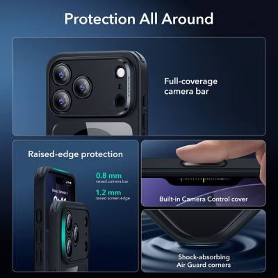 Θήκη Esr Classic Hybrid Magsafe με Tempered glass για iPhone Apple 17 Pro  Διάφανο-Μαύρο