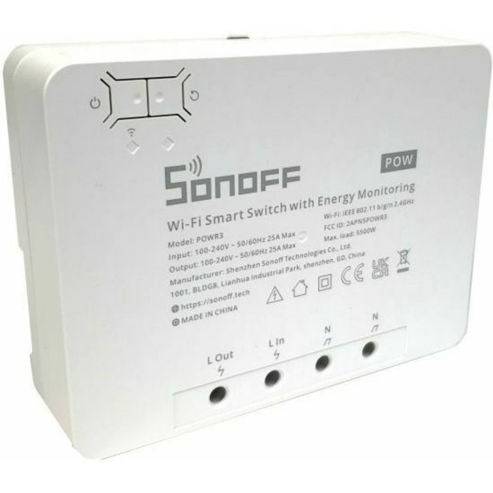 SONOFF Έξυπνος Ενδιάμεσος Διακόπτης WiFi με Παρακολούθηση Ενέργειας POWR3 (25A/5500W) (Λευκό) (POWR3) (SONPOWR3)