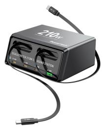 POWERTECH σταθμός φόρτισης PT-1623, USB/3x USB-C/2x USB-C καλώδια, GaN, 160W, μαύρος