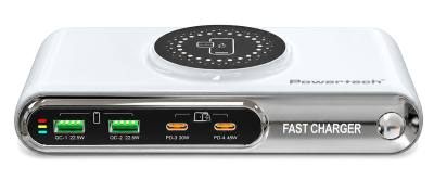 POWERTECH σταθμός φόρτισης PT-1624, 2x USB/2x USB-C/wireless, 72W, λευκός