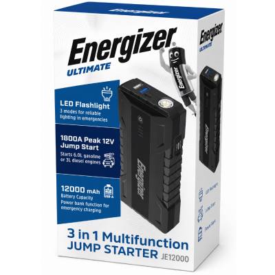 Power Bank Energizer JE12000 12000mAh PD15W QC με 2xUSB-A 1xUSB-C LED Ένδειξη Μπαταρίας και Προσάρτημα Εκκίνησης Αυτοκινήτου 180