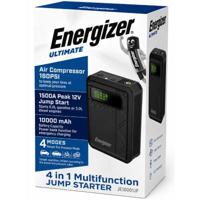 Power Bank Energizer JE10001JP 10000mAh PD15W QC 1xUSB-A 1xUSB-C Προσάρτημα Εκκίνησης Αυτοκινήτου 1500A και Air Pump 11 bar Μαύρ
