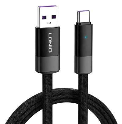 LDNIO καλώδιο USB-C σε USB LS241Q, flat, 100W, 480Mbps, 1m, μαύρο