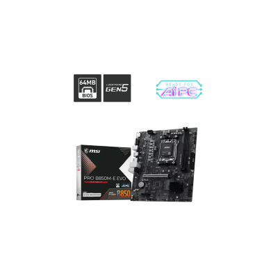 MSI MB PRO B850M-E EVO, SOCKET AMD AM5, CS AMD B850, 2 DIMM SOCKETS DDR5, HDMI/ VGA, PCI-E GEN 5.0, 2.5G LAN, MICRO-ATX, 3YW.