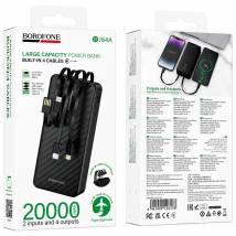 Power Bank Borofone BJ84A 20000mAh με 4 Καλώδια Φόρτισης USB-C USB-A Lightning Micro-USB και LED Ένδειξη Μπαταρίας Μαύρο