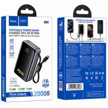 Power Bank Hoco Q54 Shine 20000mAh PD45W QC3.0 1xUSB-C 1xUSB-A με Ενσωματωμένο Καλώδιο USB-C και LED Ένδειξη Μαύρο
