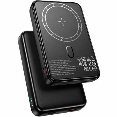 Power Bank Borofone BJ82 Ultra-slim 5000mAh 5V/2A 1xUSB-C 1xUSB-A Ασύρματη Φόρτισή 5W και LED Ένδειξη Μπαταρίας Μαύρο