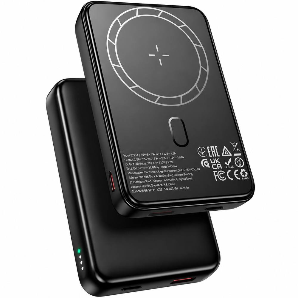 Power Bank Borofone BJ82 Ultra-slim 5000mAh 5V/2A 1xUSB-C 1xUSB-A Ασύρματη Φόρτισή 5W και LED Ένδειξη Μπαταρίας Μαύρο