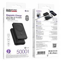 Power Bank Borofone BJ82 Ultra-slim 5000mAh 5V/2A 1xUSB-C 1xUSB-A Ασύρματη Φόρτισή 5W και LED Ένδειξη Μπαταρίας Μαύρο