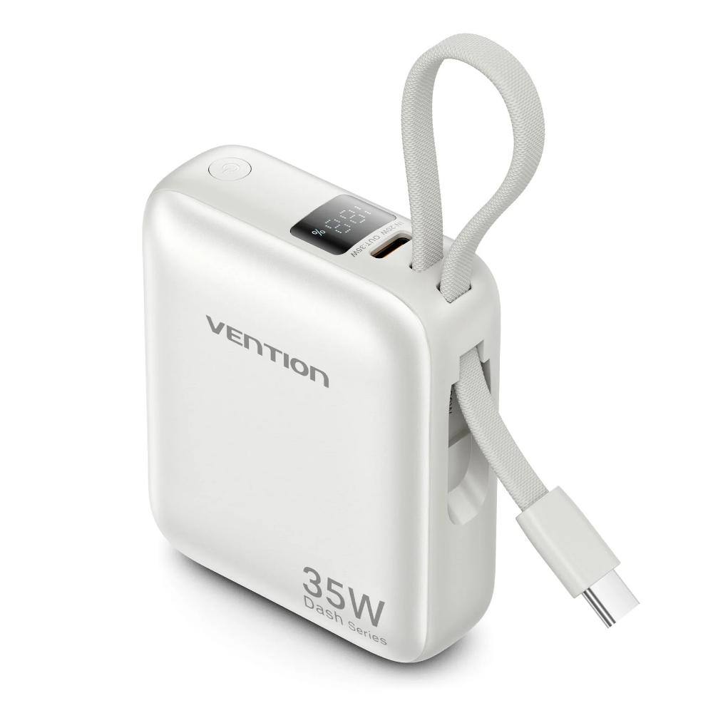 VENTION 10000mAh Mini Power Bank (USB-C + USB-C/Lightning) with Built-in USB-C and Lightning Cables 45W Beige (FKMN0) (VENFKMN0)