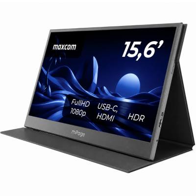Φορητή Οθόνη Maxcom MPAGE15 15.6’’ HDR FHD 1920 x 1080 IPS 1xMiniHDMI 2xUSB-C 3.1 1xAudio Jack 3.5mm με Ενσωματωμένη Θήκη-Stand