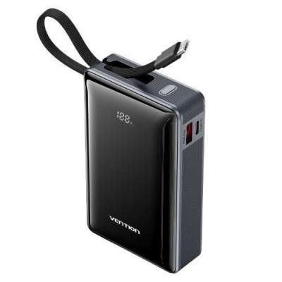 VENTION 20000mAh Power Bank (USB-C + USB-C/USB-A) with Built-in USB-C Cable 65W Gray LED Display Type (FKDM0) (VENFKDM0)