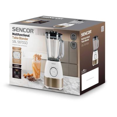 Μπλέντερ Sencor SBL 5870GD 1.5lt 1800W με Λεπίδες Τιτανίου 4 Προγράμματα Λειτουργίας και Επιλογέα Ταχύτητας Λευκό Χρυσό