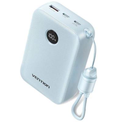 VENTION 20000mAh Power Bank (USB-C + USB-C/USB-C/USB-A) with Built-in USB-C to USB-C Cable 22.5W Blue LED Display Universal Type