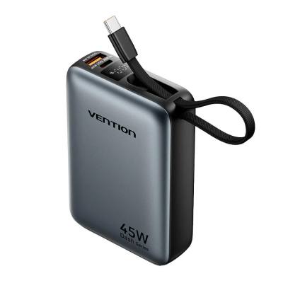 VENTION 20000mAh Mini Power Bank (USB-C + USB-C/USB-A) with Built-in USB-C Cable 45W Gray Universal Type (FHGH0-TY) (VENFHGH0-TY