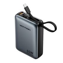 VENTION 20000mAh Mini Power Bank (USB-C + USB-C/USB-A) with Built-in USB-C Cable 45W Gray Universal Type (FHGH0-TY) (VENFHGH0-TY