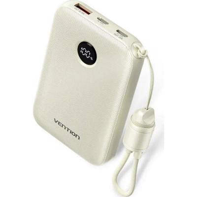 VENTION 10000mAh Power Bank (USB-C + USB-C/USB-C/USB-A) with Built-in USB-C to USB-C Cable 22.5W Beige LED Display Type (FKAN0-C