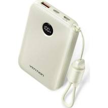 VENTION 10000mAh Power Bank (USB-C + USB-C/USB-C/USB-A) with Built-in USB-C to USB-C Cable 22.5W Beige LED Display Type (FKAN0-C