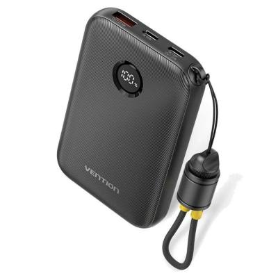 VENTION 10000mAh Power Bank (USB-C + USB-C/USB-C/USB-A) with Built-in USB-C to USB-C Cable 22.5W Black LED Display Type (FKAB0-C