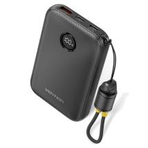 VENTION 10000mAh Power Bank (USB-C + USB-C/USB-C/USB-A) with Built-in USB-C to USB-C Cable 22.5W Black LED Display Type (FKAB0-C