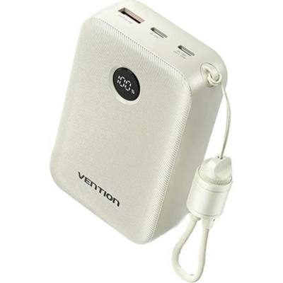 VENTION 20000mAh Power Bank (USB-C + USB-C/USB-C/USB-A) with Built-in USB-C to USB-C Cable 22.5W Beige LED Display Universal Typ