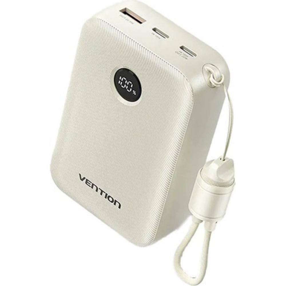 VENTION 20000mAh Power Bank (USB-C + USB-C/USB-C/USB-A) with Built-in USB-C to USB-C Cable 22.5W Beige LED Display Universal Typ
