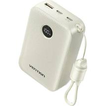 VENTION 20000mAh Power Bank (USB-C + USB-C/USB-C/USB-A) with Built-in USB-C to USB-C Cable 22.5W Beige LED Display Universal Typ