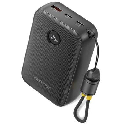 VENTION 20000mAh Power Bank (USB-C + USB-C/USB-C/USB-A) with Built-in USB-C to USB-C Cable 22.5W Black LED Display Universal Typ