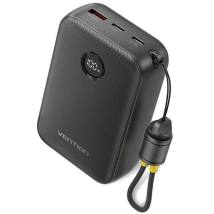 VENTION 20000mAh Power Bank (USB-C + USB-C/USB-C/USB-A) with Built-in USB-C to USB-C Cable 22.5W Black LED Display Universal Typ