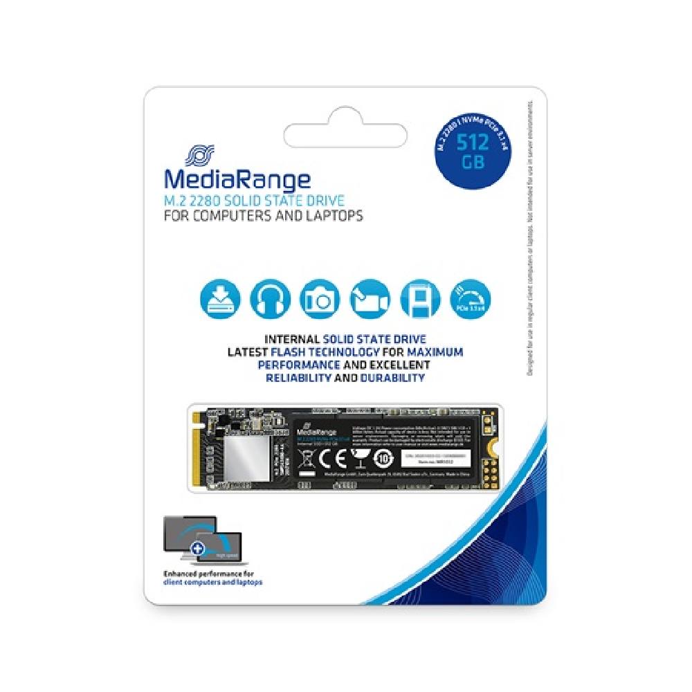 MediaRange Internal M.2 2280 solid state drive, NVMe PCIe 3.1 x4 20 Gb/s, 512GB, black