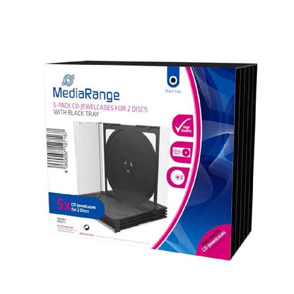 MediaRange CD Jewelcase for 2 discs 10.4mm Black Pack 5