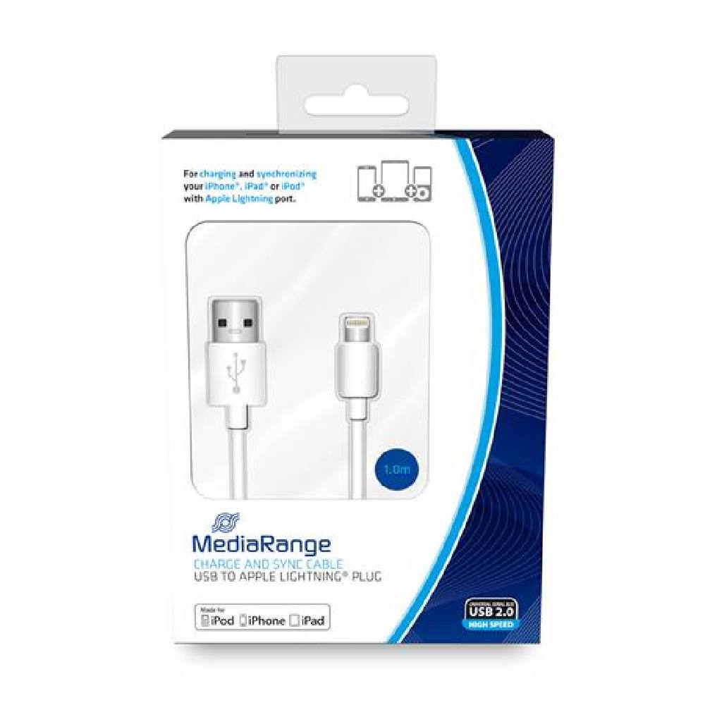 Καλώδιο MediaRange Charge and sync, USB 2.0 to Apple Lightning® plug, 1.0m, white