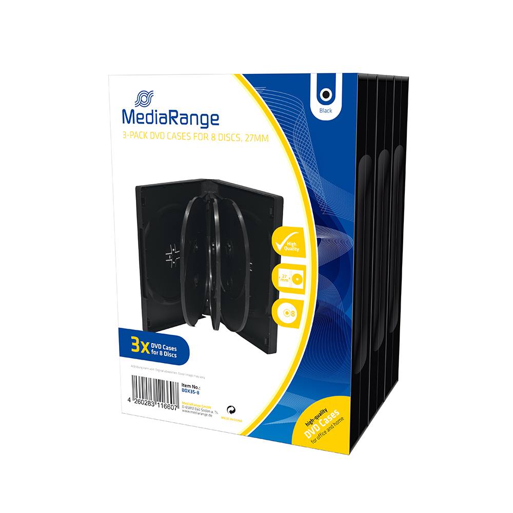 MediaRange DVD Case for 8 discs 27mm Black Pack 3