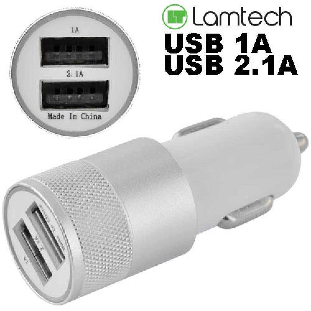 LAMTECH 2xUSB 2,4A CAR CHARGER FOR MOBILE PHONES WHITE