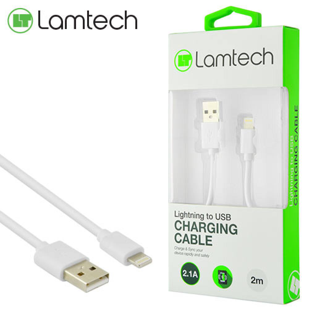 LAMTECH CHARGING & DATACABLE LIGHTNING 2m WHITE