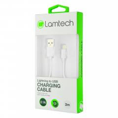 LAMTECH CHARGING & DATACABLE LIGHTNING 2m WHITE