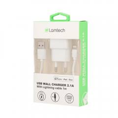 LAMTECH WALL CHARGER QC3.0 18W WITH LIGHTNING CABLE 1M WHITE