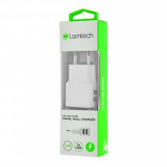 LAMTECH TRAVEL WALL CHARGER 2.1A WITH 2xUSB WHITE