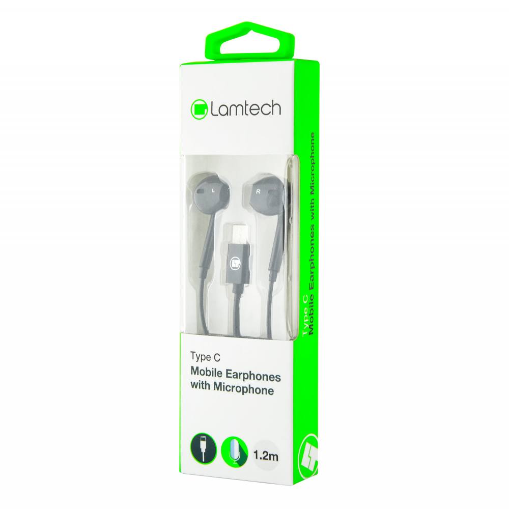 LAMTECH TYPE-C MOBILE EARPHONES WITH MICROPHONE BLACK