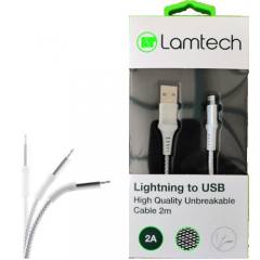 LAMTECH LIGHTNING TO USB HIGH QUALITY UNBREAKABLE CABLE SILVER 2M