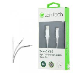 LAMTECH TYPE-C V2,0 HIGH QUALITY UNBREAKABLE CABLE SILVER 2M