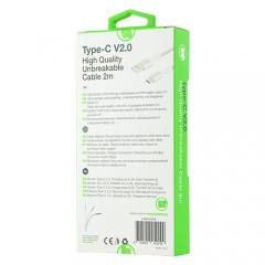 LAMTECH TYPE-C V2,0 HIGH QUALITY UNBREAKABLE CABLE SILVER 2M