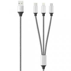 LAMTECH HIGH QUALITY 3 IN 1 USB CABLE WITH METALLIC SHELL SILVER 1M