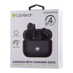 LAMTECH BLUETOOTH 5.0 TWS EARPHONES WITH CHARGING DOCK BLACK
