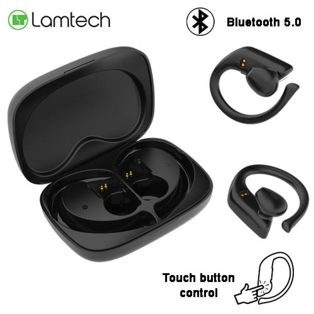 LAMTECH BLUETOOTH 5.0 SPORT TWS EARPHONES WITH CHARGING DOCK BLACK