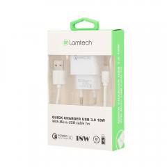 LAMTECH QUICK CHARGER USB3.0 18W WITH MICRO USB CABLE 1M WHITE