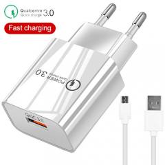 LAMTECH QUICK CHARGER USB3.0 18W WITH TYPE-C CABLE 1M WHITE