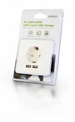 ENERGENIE AC WALL SOCKET WITH 2 PORT USB CHARGER 2,4A WHITE
