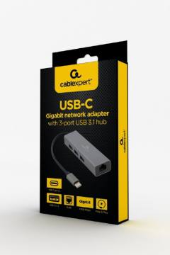 GEMBIRD TYPE-C GIGABIT NETWORK ADAPTER WITH 3-PORT USB3.1 HUB